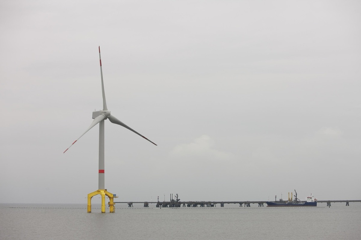 海岸邊的離岸風力發電機組